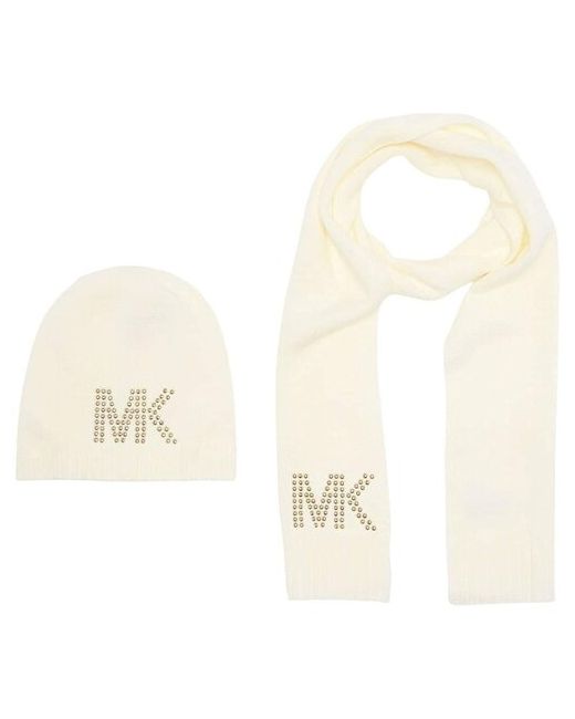 Michael Kors Сет молочный шапка и шарф с лого буквами МК стразами на шапке шарфе Access Studded Logo Muffler/Beanie Set ivory