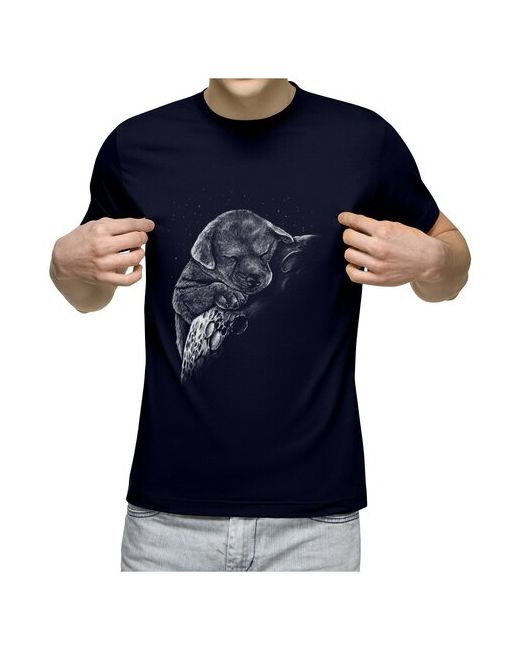 US Basic Мужская футболка Спящий щенок на луне Sleeping puppy moon M