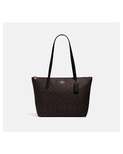 COACH Сумка шоппер в монограмму 4455 Signature Zip Tote handbag Brown Black