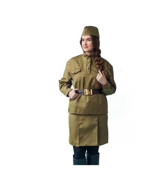 Бока Карнавальный костюм Солдаточка пилотка гимнастёрка ремень юбка р. 52-54