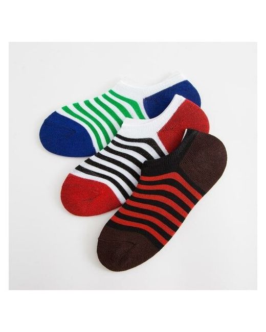 ProMarket Набор мужских укороч.носков 3 пары Полоска зелёный/чёрный/красный размер 39-42 25-28 1 шт.