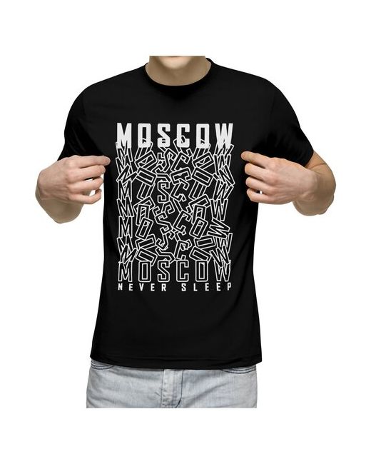 US Basic Мужская футболка Надпись Москва никогда не спит M темно-