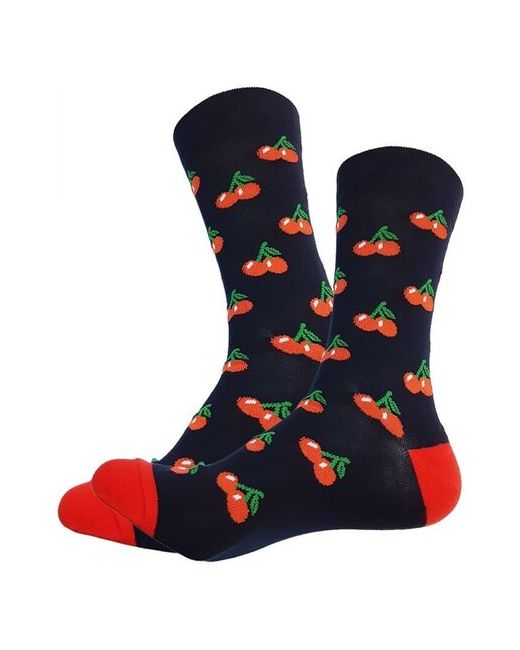 Sova Дизайнерские длинные черные носки с принтом Вишня на черенках