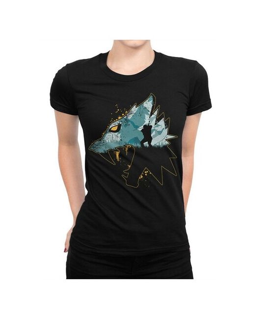 Dream Shirts Футболка с принтом Ведьмак The Witcher Волк Геральт из Ривии Черная XL