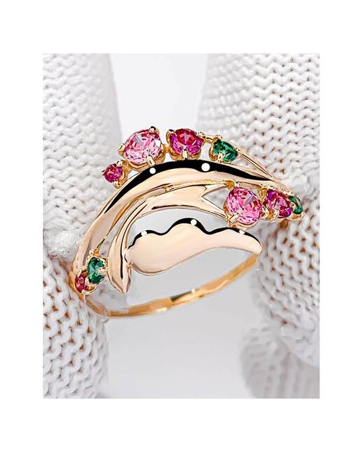Trade Jewelry Кольцо из золота 585 пробы с зелеными и розовыми фианитами