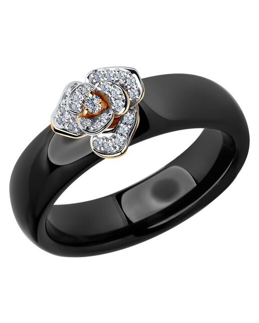Sokolov Чёрное керамическое кольцо с золотом и бриллиантами 6015021 размер 16