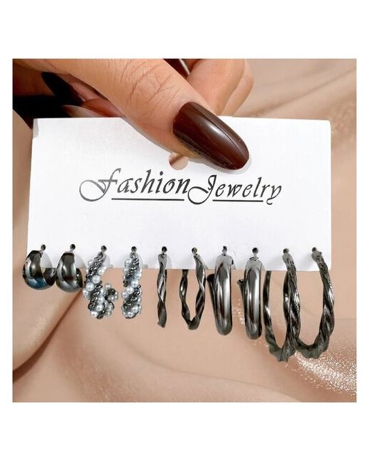 fashion jewelrn Серьги бижутерия набор 5 пар под чернёное серебро подарок праздник