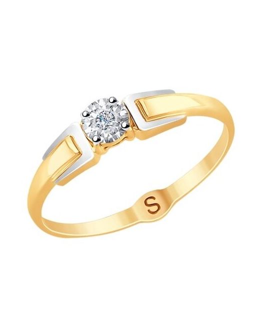 Sokolov Кольцо из комбинированного золота с алмазной гранью бриллиантом 1011724 15.5