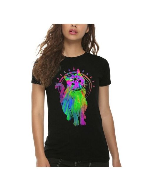Dream Shirts Футболка с принтом Психоделический котик разноцветная футболка Черная L