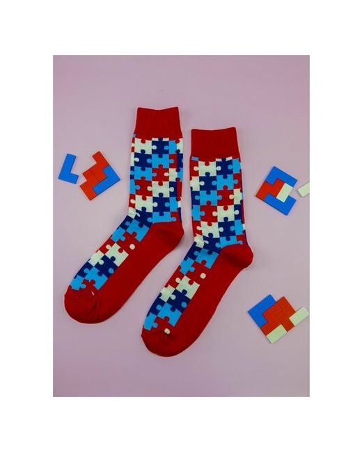 2Beman Носки красно-голубые паззлы носки разноцветные р.39-45
