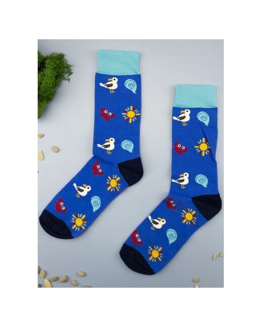 2Beman Забавные разноцветные носки унисекс голубые с пляжными обитателями р.38-44