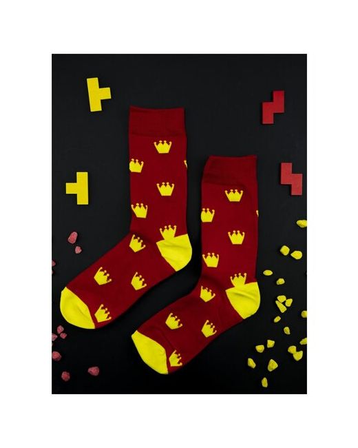 2Beman Разноцветные носки унисекс с приколами желтыми коронами р.39-45