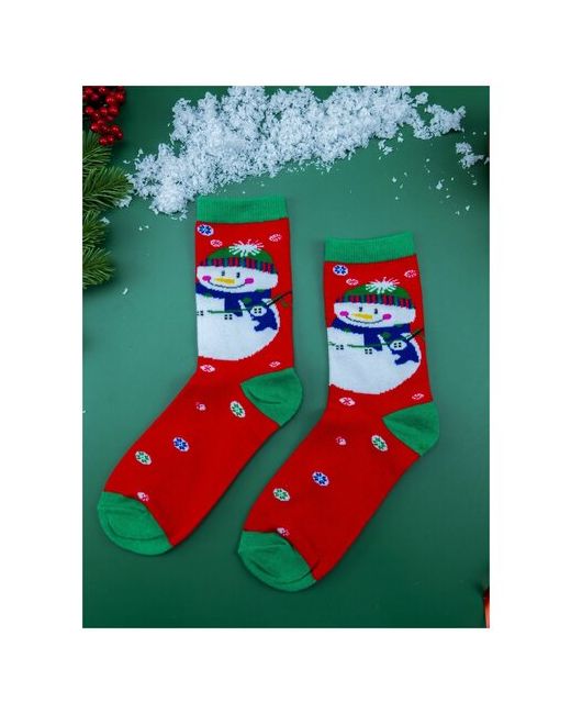 2Beman Носки носки унисекс на Новый год красные со снеговиком р.38-44