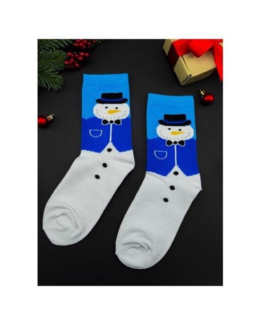2Beman Носки носки унисекс на Новый год снеговик бело-синие р.38-44