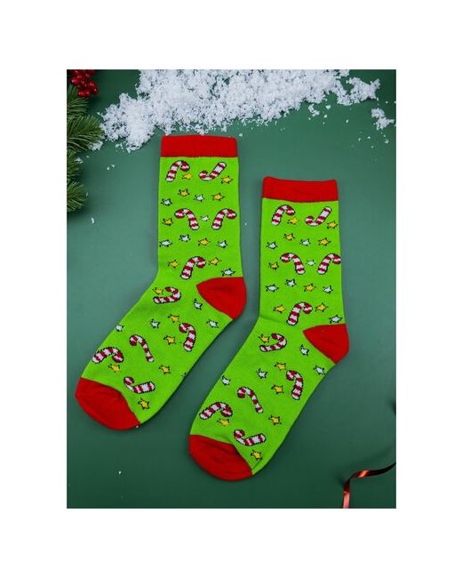 2Beman Носки носки унисекс ярко-зеленые с новогодними конфетками р.38-44