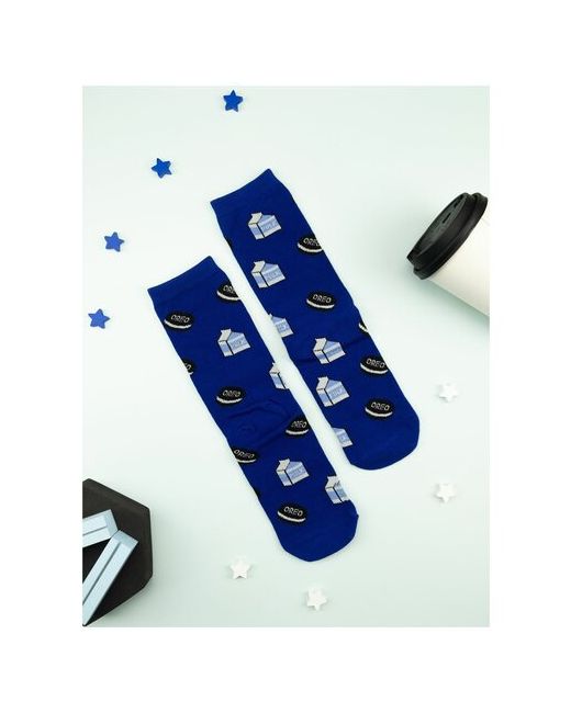 2Beman Разноцветные носки унисекс синие с молоком и печеньками р.39-44
