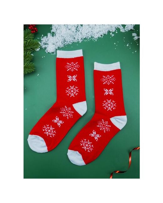 2Beman Носки носки унисекс на Новый год красные со снежинками р.38-44