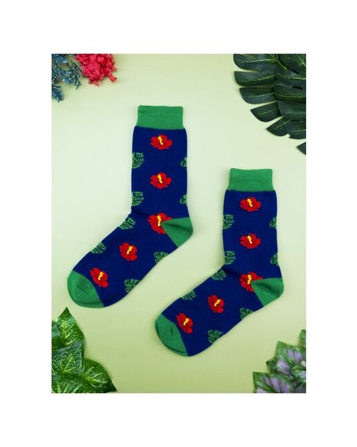 2Beman Разноцветные яркие синие носки с красными цветами р.39-45