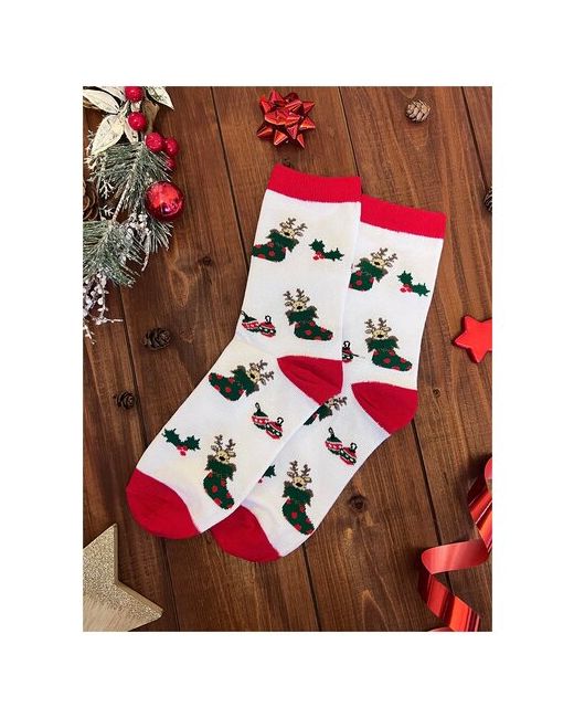 2Beman Носки носки унисекс новогодние белые с подарочными оленями р.38-44