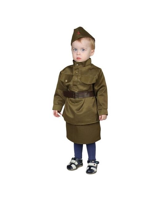 RecoM Карнавальный костюм Солдаточка-малютка пилотка гимнастёрка ремень юбка 1-2 года рост 82-92 см