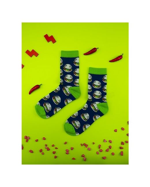 2Beman Разноцветные носки унисекс сине-зеленые с бургерами р.38-44