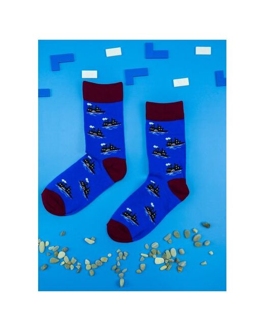 2Beman Разноцветные носки синие с кораблями р.38-43