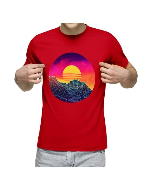 US Basic футболка 3D неоновые горы на закате S темно-