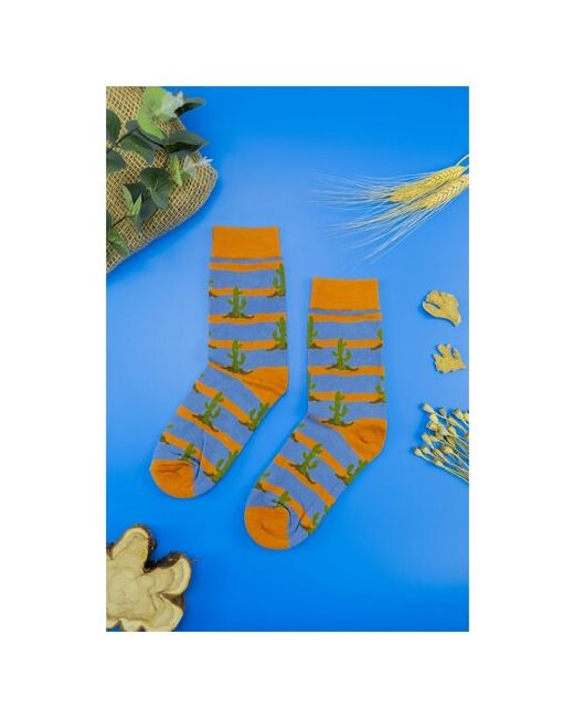 2Beman Разноцветные носки оранжево-голубые с кактусами р.39-44
