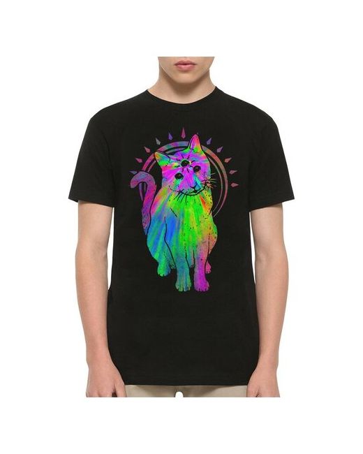 Dream Shirts Футболка с принтом Психоделический котик разноцветная футболка Черная 2XL