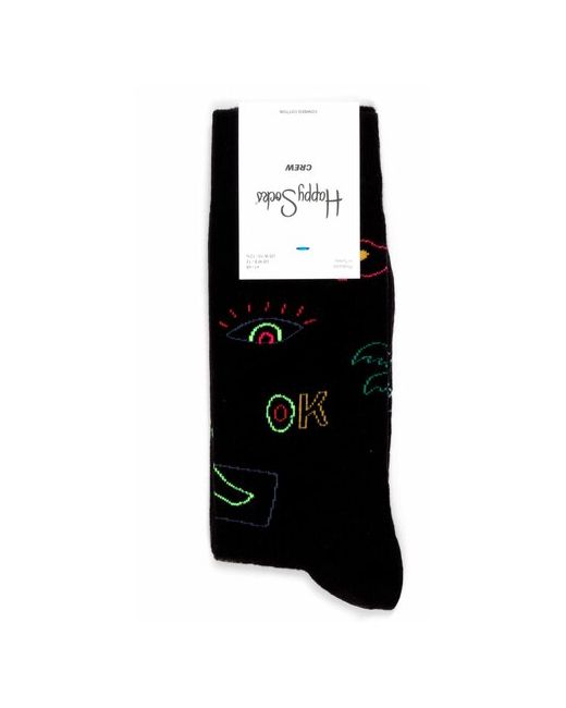 Happy Socks OK White носки с абстрактным узором черные 36-40
