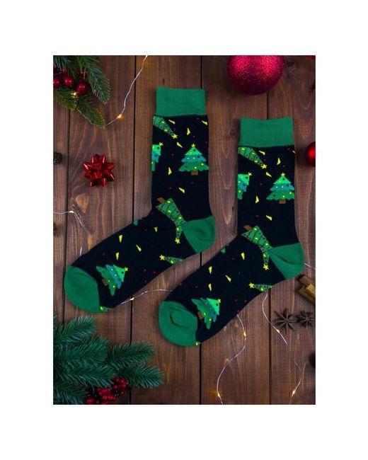 2Beman Носки носки унисекс новогодние черные с елками и хлопушками р.38-44