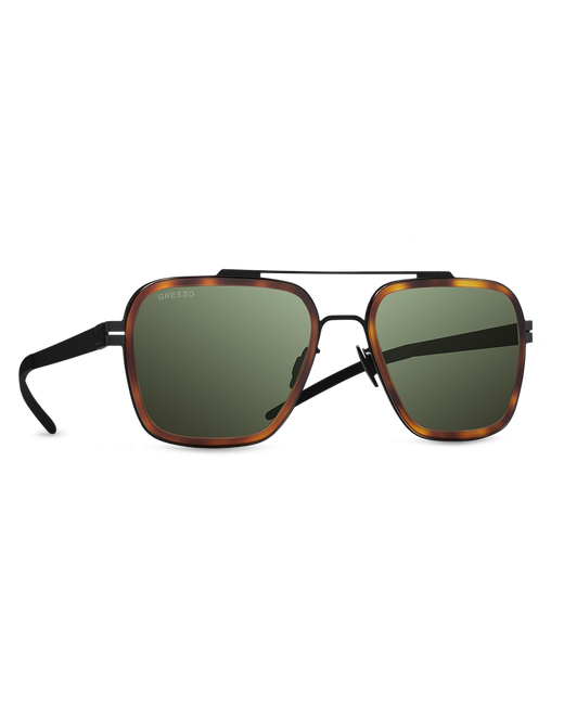 Gresso Титановые солнцезащитные очки Boston квадратные зеленые монолитные кант коричневый тортуаз