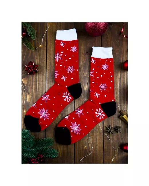 2Beman Носки носки унисекс новогодние красные с снежинками р.38-44