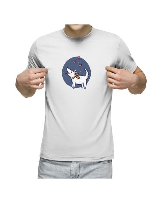 US Basic футболка Белая собака с сердечками на фоне неба S
