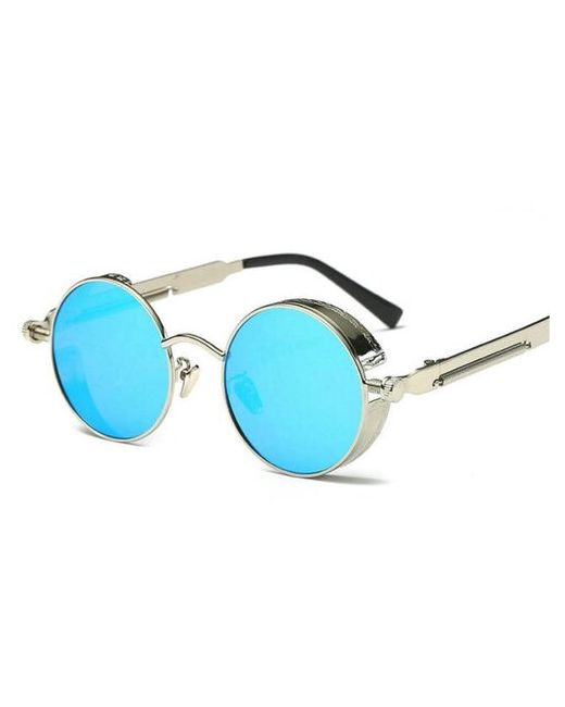 Медов Солнцезащитные очки винтажные металлические круглые silver blue унисекс