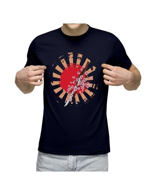 US Basic футболка Катана и ветка сакуры на фоне красного солнца M
