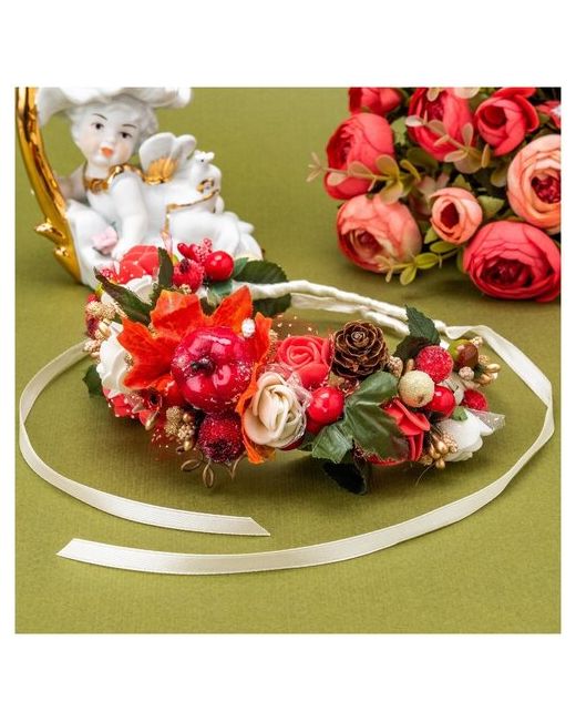 Свадебная мечта Свадебный ободок для невесты и подружек с розами айвори красными ягодами шишками атласными ленточками