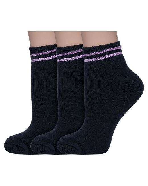 Альтаир Комплект из 3 пар женских махровых носков черные с розовыми полосками размер 21