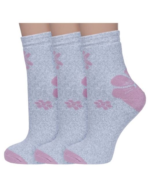 Альтаир Комплект из 3 пар женских махровых носков светло с розовыми цветами размер 21