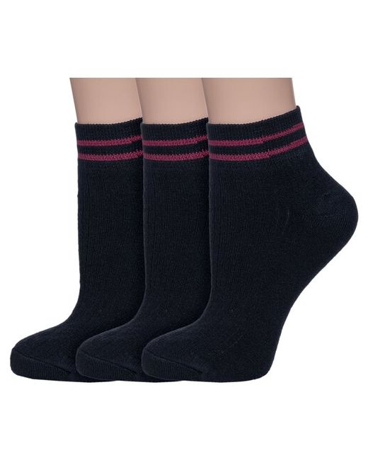Альтаир Комплект из 3 пар женских махровых носков черные с бордовыми полосками размер 25