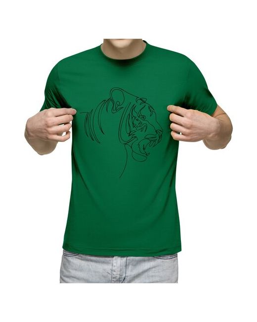 US Basic футболка Оскал тигра в профиль лайн арт стиль L меланж