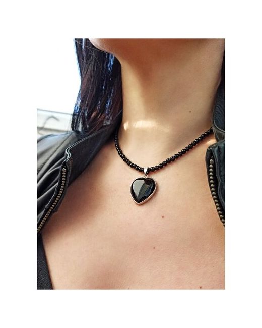 Jewelry a vento Черное Колье с подвеской сердце из Черного агата. Украшение на шею.