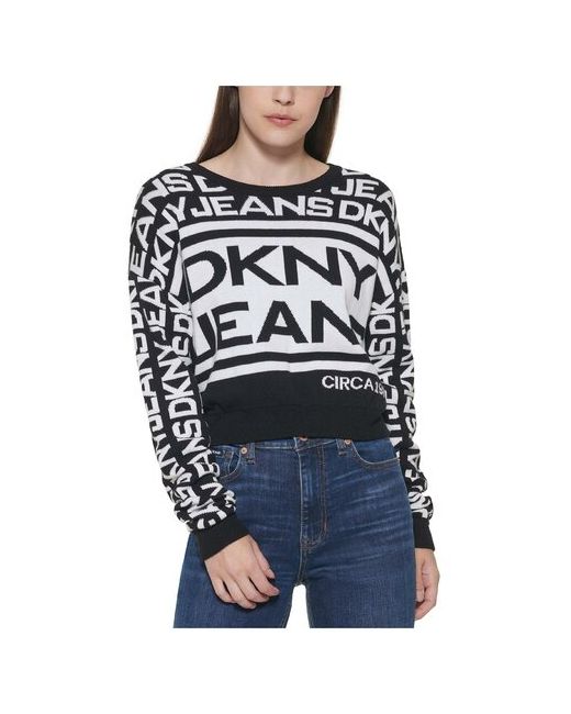 Dkny Свитер L с черным лого по всей площади Jeans Logo Crewneck Shirt Crop Sweater Top