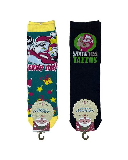 Amigobs Новогодние носки 2 пары с Сантой крутой Санта яркие в подарок на Новый год