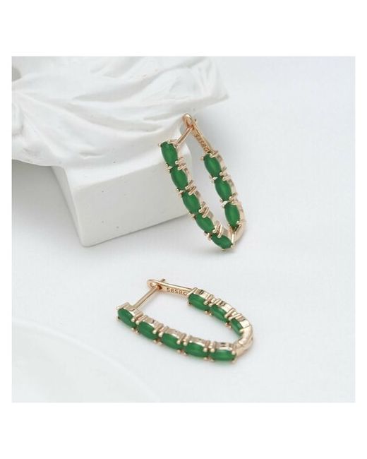 Alef_Jewelry Серьги дорожки с зеленым камнем бижутерия