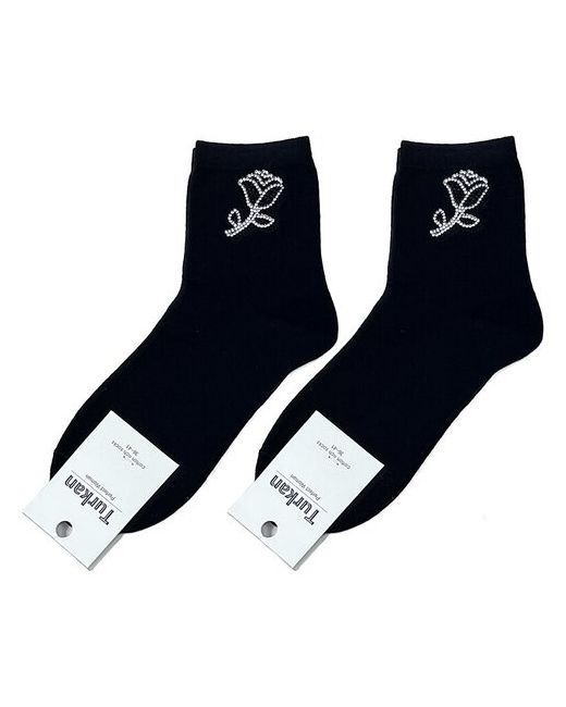 Turkan Стильные носки с декором в виде цветка из страз 2 пары наборе черные