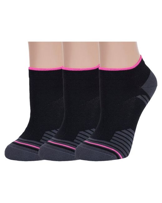 RuSocks Комплект из 3 пар женских спортивных носков Орудьевский трикотаж черно-розовые размер 25