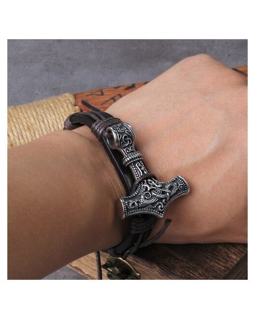 Vikings кожаный браслет с молотом Тора в подарочной шкатулке