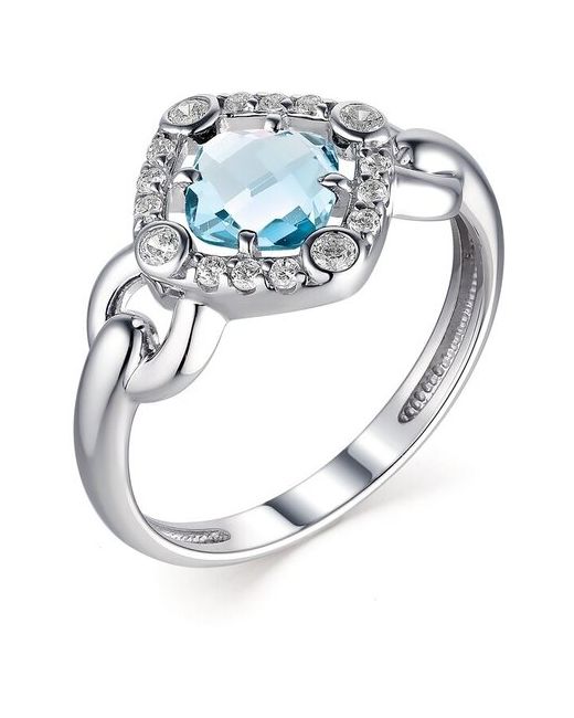 Алькор Ювелирное кольцо из родированного серебра c топазом sky blue и кристаллами