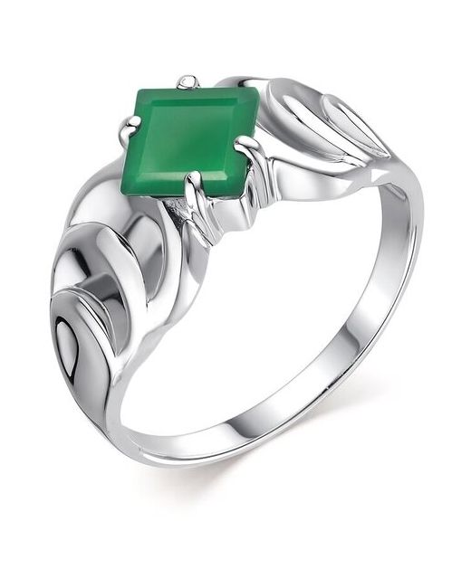 Алькор Ювелирное кольцо из родированного серебра c агатом зеленым